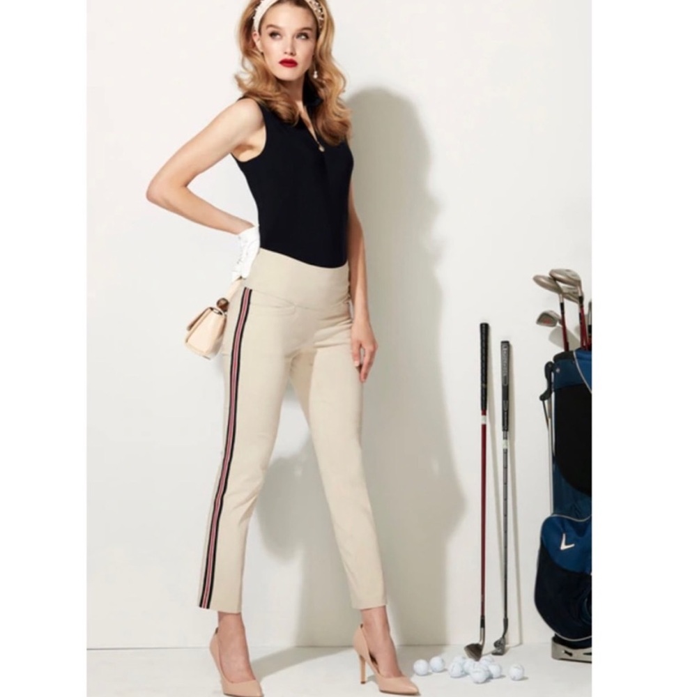 Swing Control Fancy Bottom Side Striped Golf Ankle Pants, size 8